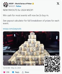【EV扑克】2024年WSOP奖金结构升级，蕞低可拿到两倍门票钱-EV德州扑克